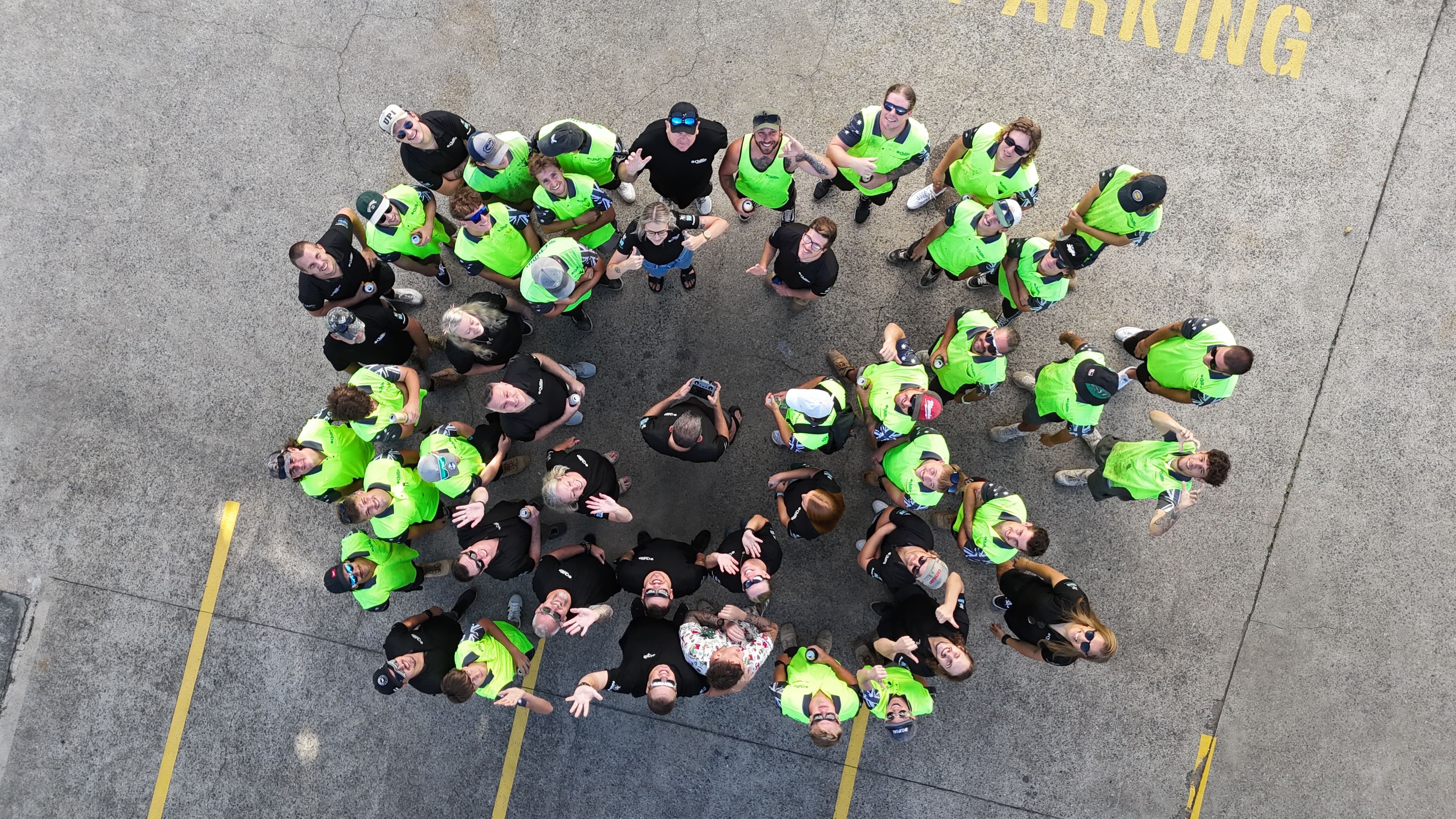 Chillin team and vehicles photographed from above